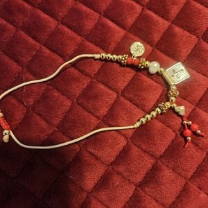 Chic Gold and Red Beaded Bracelet